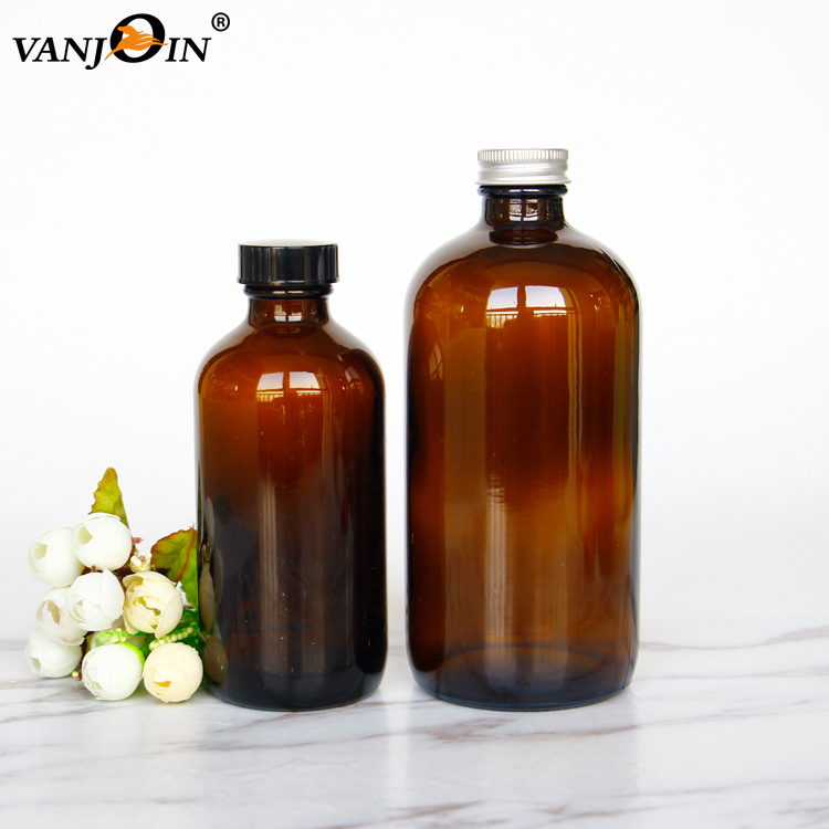 Cold Brew Coffee Bottle 16oz Amber Glass Round Bottle With Screw Cap Promotion