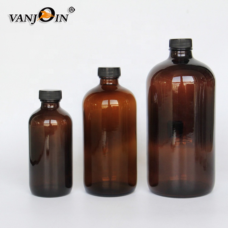 Cold Brew Coffee Bottle 16oz Amber Glass Round Bottle With Screw Cap Promotion