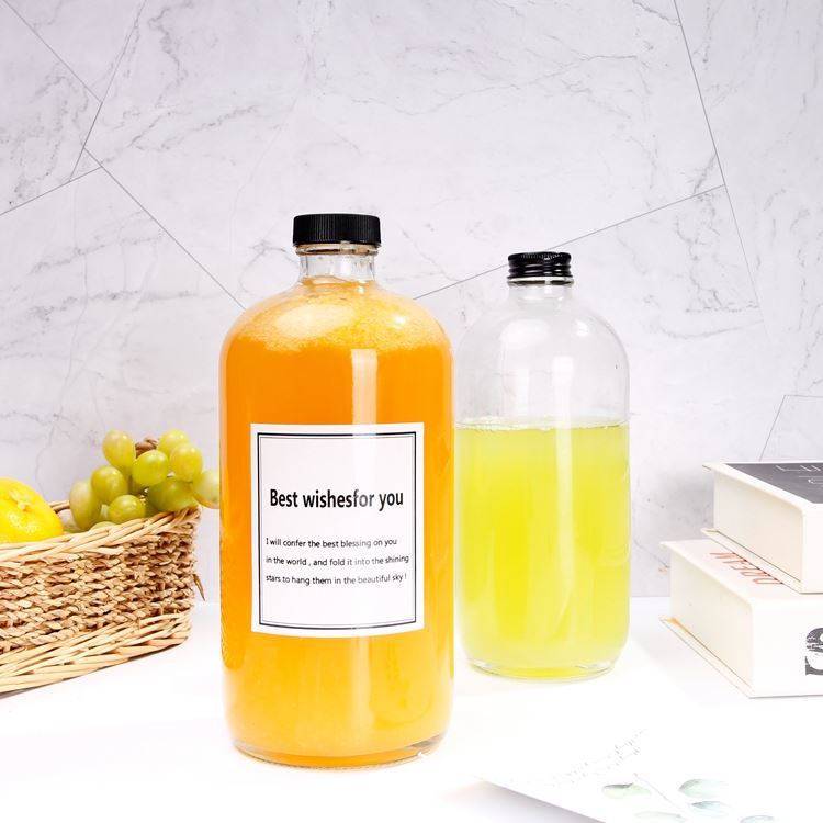 Cold Brew Juice 1000ml 1L Round Glass Bottles With Plastic Lid for beverage