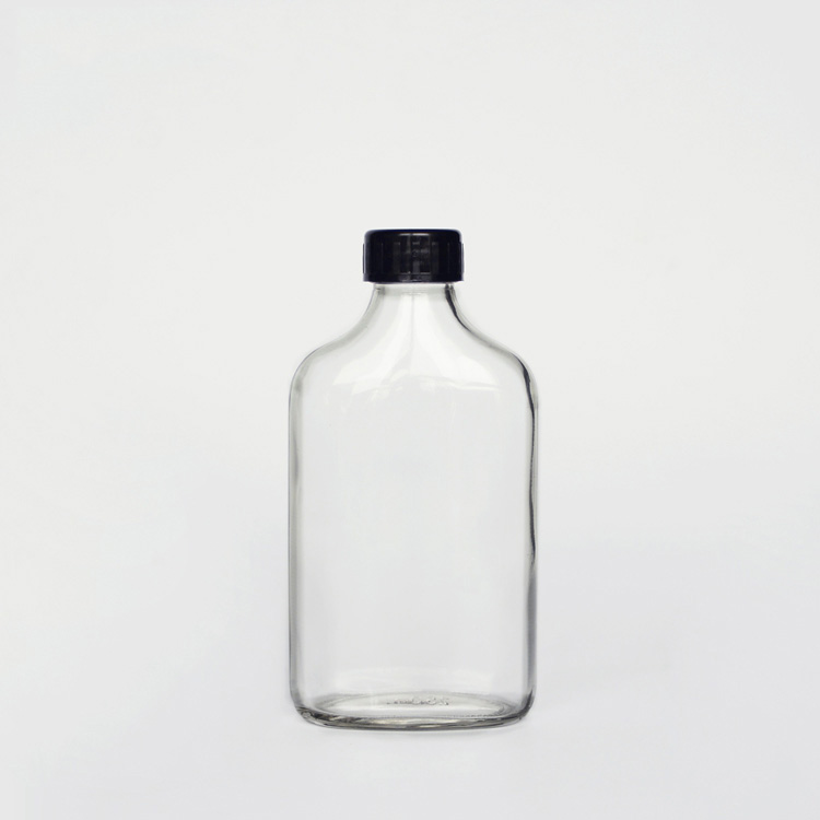 Cold Pressed Drinking Glass Bottle 200ml Flat Square Glass Liquor Bottles With Aluminum Lid For Whisky Coffee