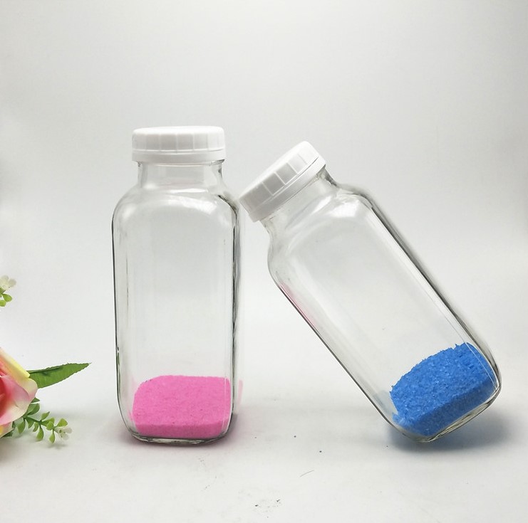 Cold Pressed Juice 250ml 300ml 500ml Clear French Square custom Glass Bottles beverage With Plastic Screw Cap