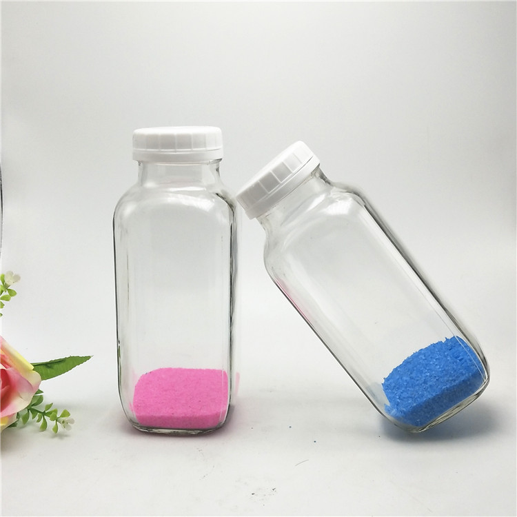 Cold Pressed Juice 250ml 300ml 500ml Clear French Square custom Glass Bottles beverage With Plastic Screw Cap