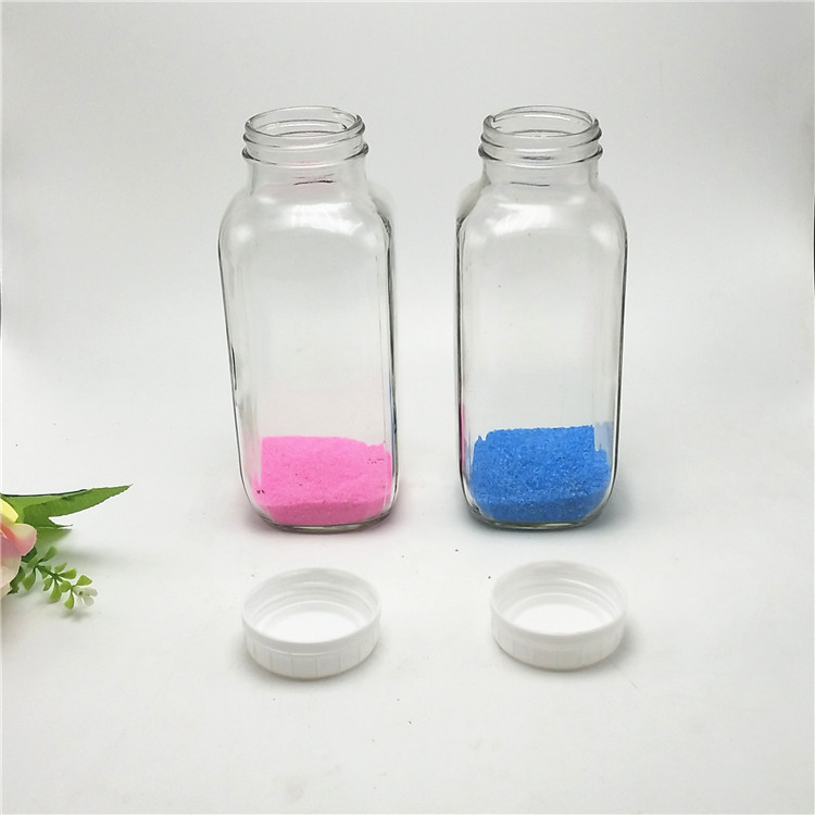 Cold Pressed Juice 250ml 300ml 500ml Clear French Square custom Glass Bottles beverage With Plastic Screw Cap