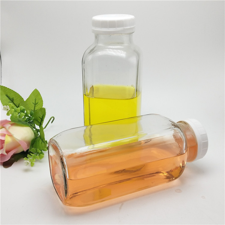 Cold Pressed Juice 250ml 300ml 500ml Clear French Square custom Glass Bottles beverage With Plastic Screw Cap