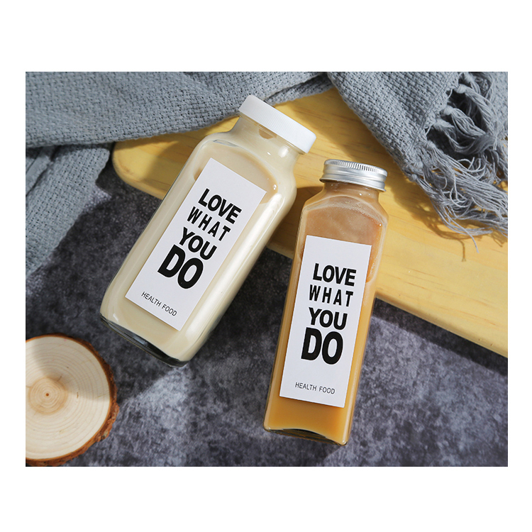 Cold Pressed Juice Bottle 250Ml 300Ml 500Ml Clear Glass French Square Beverage Plastic Juice Bottle With Plastic Screw Cap