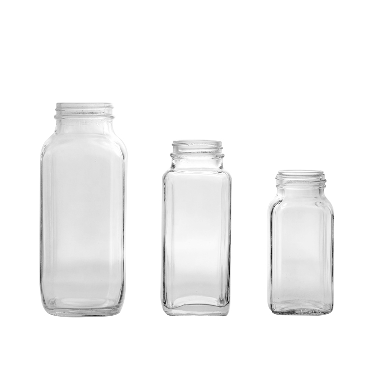 Cold Pressed Juice Bottle 250ml 300ml 500ml Clear Glass French Square Bottles With Plastic Screw Cap