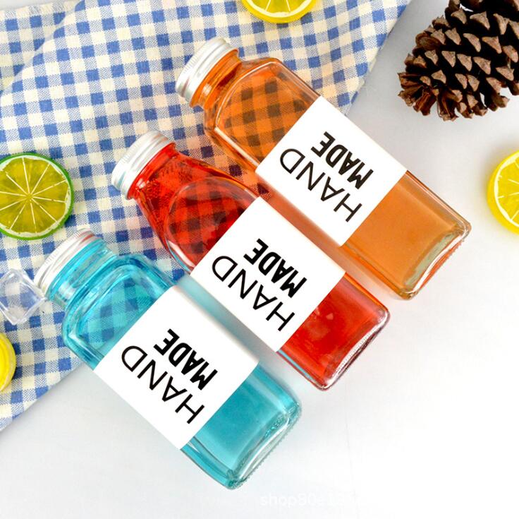 Cold Pressed Juice Bottle 250ml 350ml 500ml Clear Glass French Square Bottles With Plastic Screw Cap