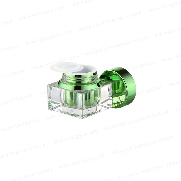 Color Acrylic Skin Care Cream Jar Green Plastic with Mini Size for Factory Price Square Type
