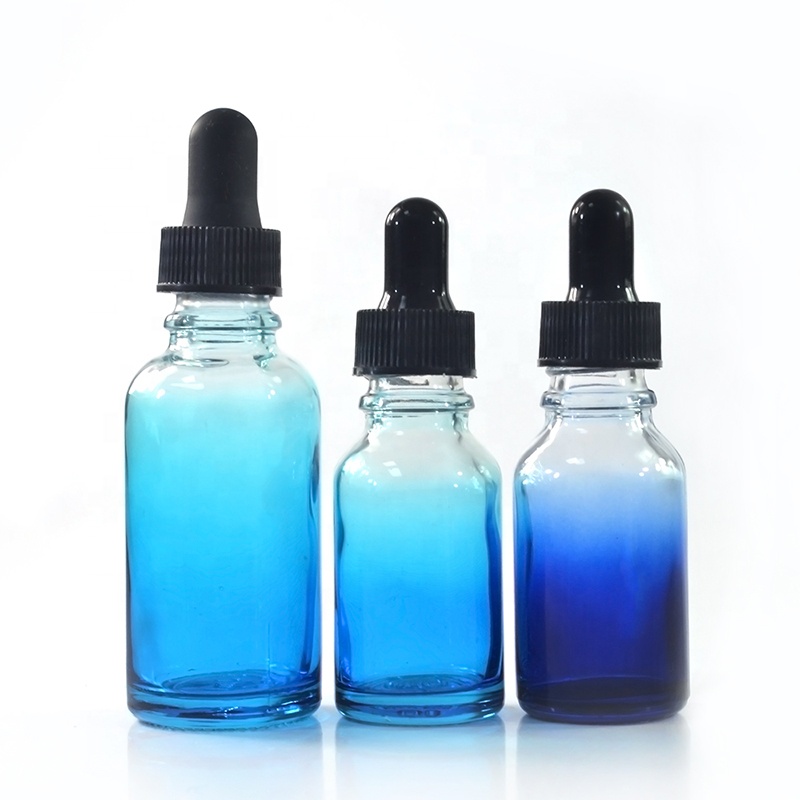 Color Option 5ml 10ml 15ml 20ml 30ml 50ml  Gradient Black Amber Blue Clear Glass Dropper Bottle with Spray Pump Cover
