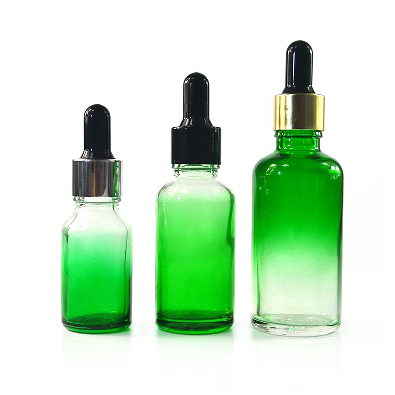 Color Option 5ml 10ml 15ml 20ml 30ml 50ml Gradient Black Amber Blue Clear Glass Dropper Bottle with Spray Pump Cover