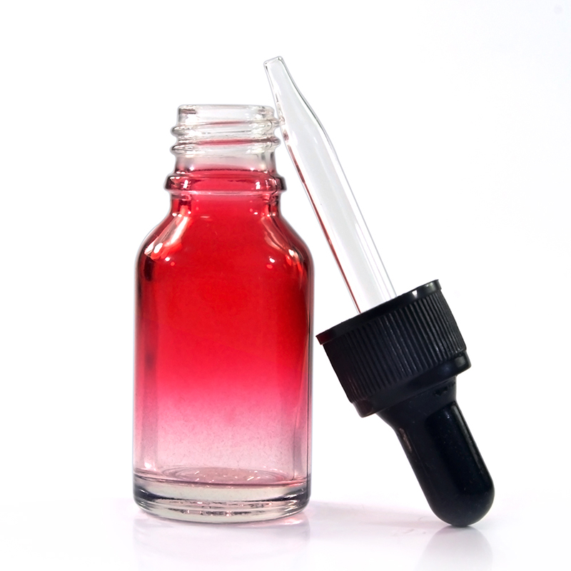 Color Option 5ml 10ml 15ml 20ml 30ml 50ml Gradient Black Amber Blue Clear Glass Dropper Bottle with Spray Pump Cover