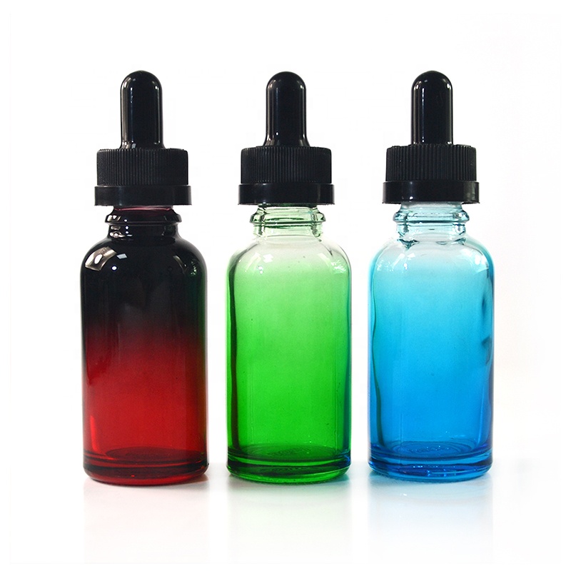 Color Option 5ml 10ml 15ml 20ml 30ml 50ml Gradient Black Amber Blue Clear Glass Dropper Bottle with Spray Pump Cover