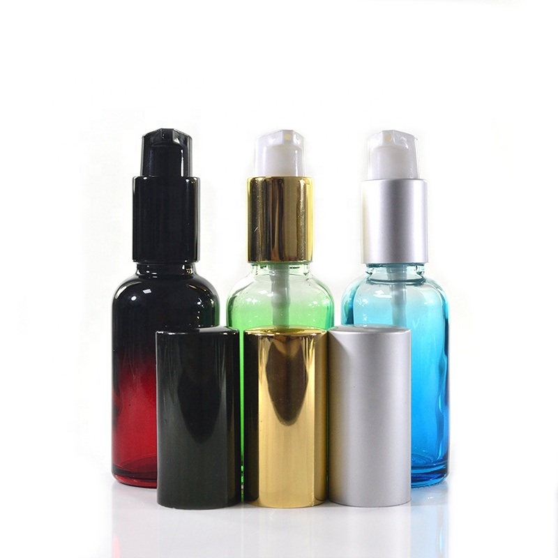 Color Option 5ml 10ml 15ml 20ml 30ml 50ml Gradient Black Amber Blue Clear Glass Dropper Bottle with Spray Pump Cover