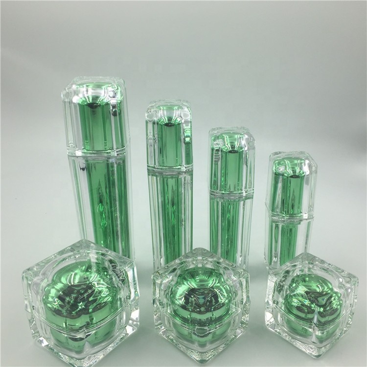 Color and printing customizable high quality round shape acrylic lotion bottle and cream jar custom cosmetic packaging