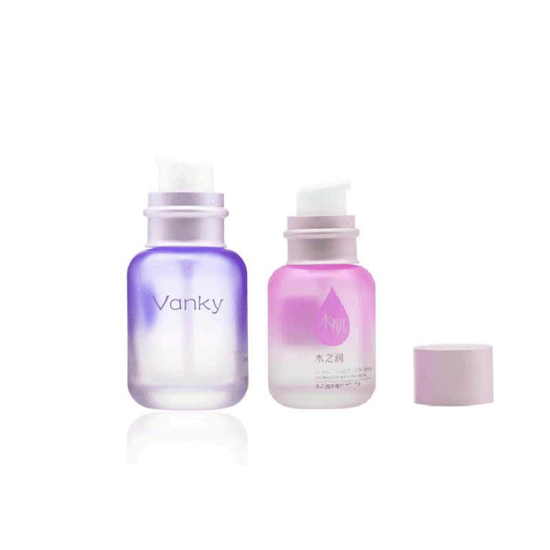 Color coated frosted glass lotion bottle with pump cosmetic packaging