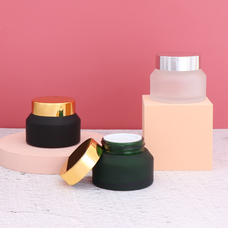 Color customized 50ml frosted cosmetic glass cream jar with lid