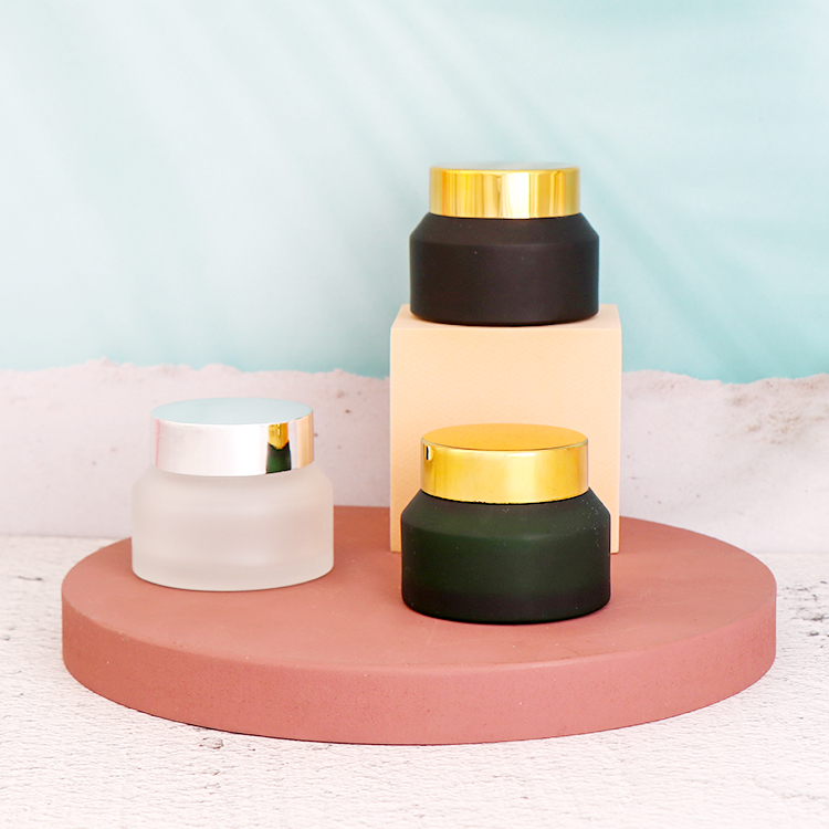 Color customized 50ml frosted cosmetic glass cream jar with lid