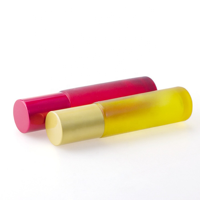 Colored 10ml frosted glass roll on bottles with Gemstone roller
