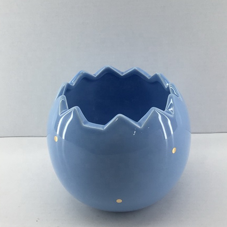 Colored Ceramic Egg shape Candy Jar Dolomite storage Canister With Rabbit Lid