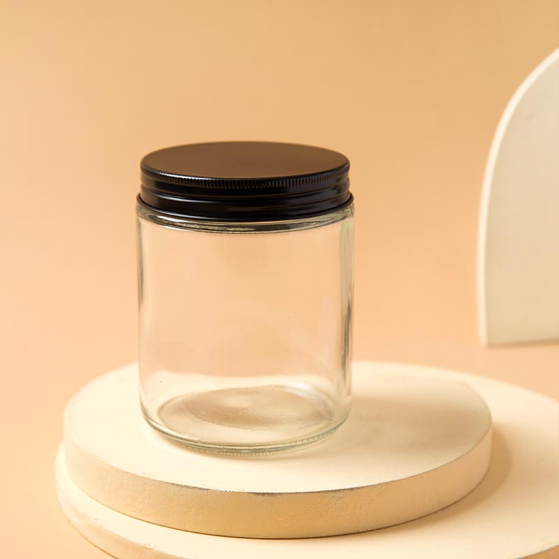 Colored Lid 70mm Mouth Straight Sided Clear Flint Glass Cosmetic Candle Jar With Stickers And Box