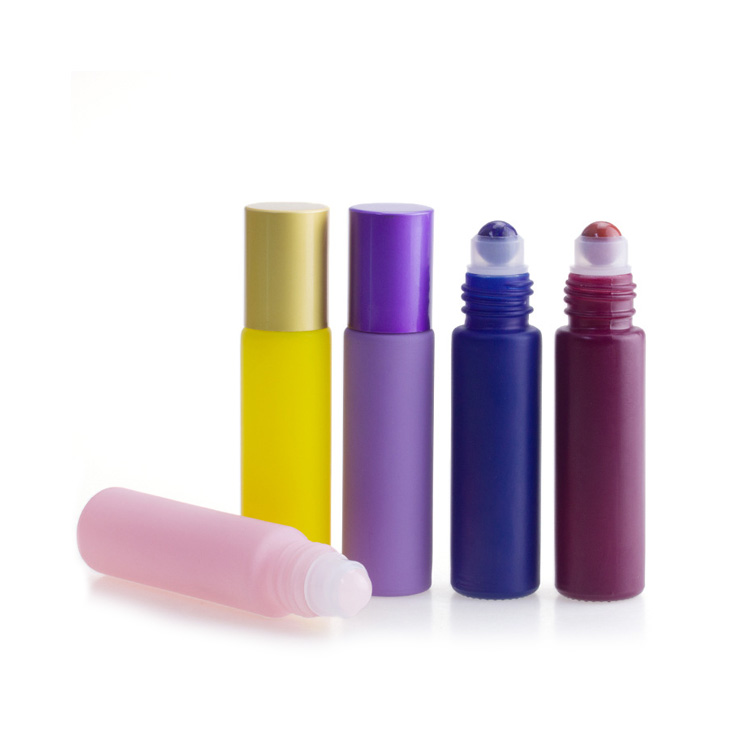 Colored perfume bottle 10ml gemstone jade ball bottle roll on bottle with gold cap