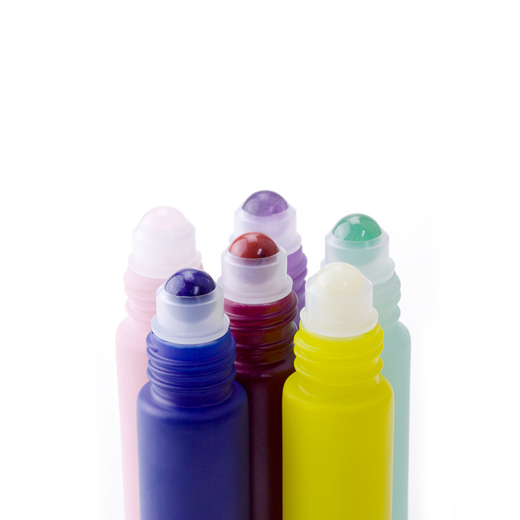 Colored perfume bottle 10ml gemstone jade ball bottle roll on bottle with gold cap