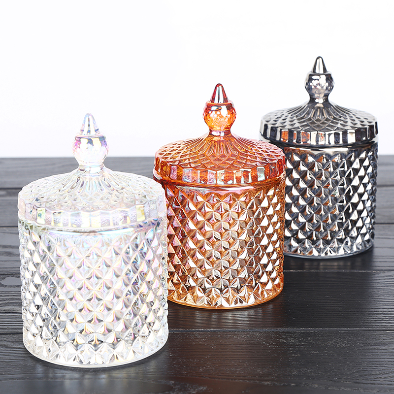 Colored plating transparent glass sugar bowl candy jar storage jar wedding candy cup