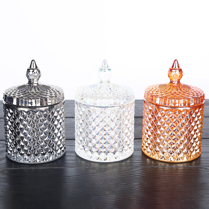 Colored plating transparent glass sugar bowl candy jar storage jar wedding candy cup