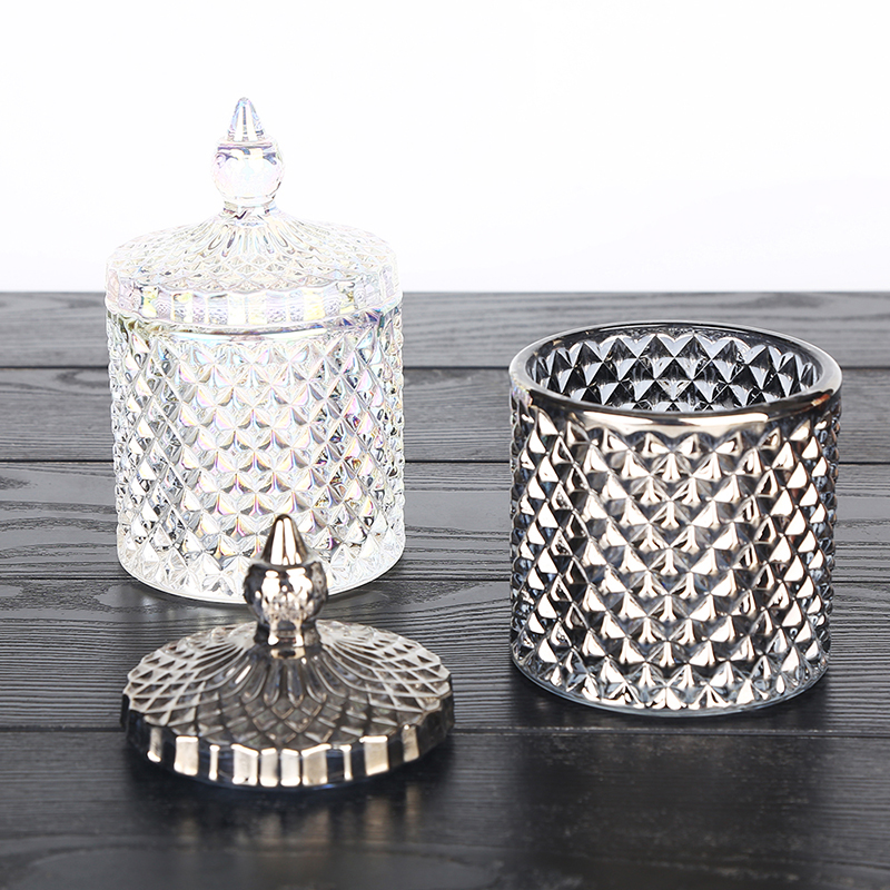 Colored plating transparent glass sugar bowl candy jar storage jar wedding candy cup