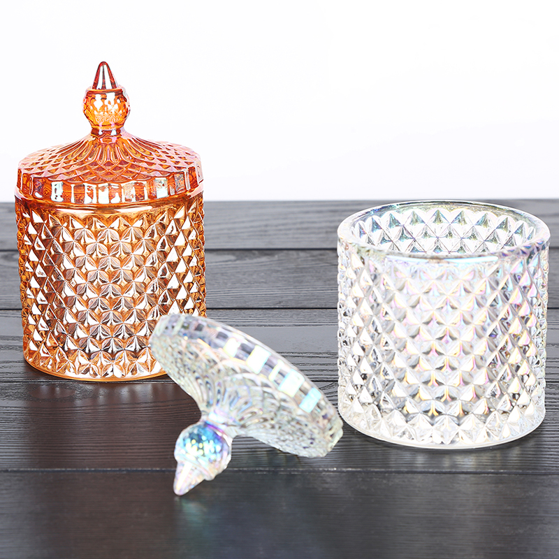 Colored plating transparent glass sugar bowl candy jar storage jar wedding candy cup