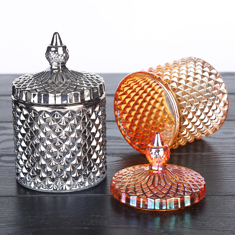 Colored plating transparent glass sugar bowl candy jar storage jar wedding candy cup