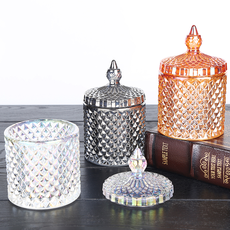 Colored plating transparent glass sugar bowl candy jar storage jar wedding candy cup