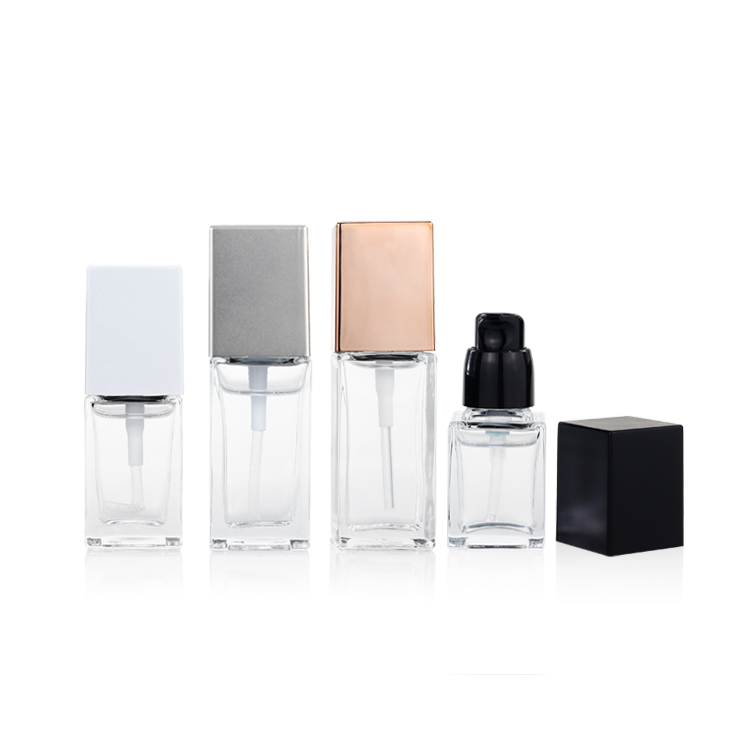 Colorful 20ml 25ml 30ml Square Shaped Luxury Lotion Bottle Travel Mini Size Foundation Liquid Glass Bottles