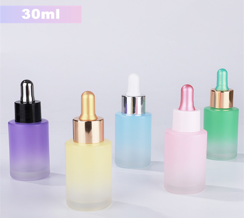 Colorful 30ml Flat Shoulder Essential Oil Bottle Glass Dropper Bottle