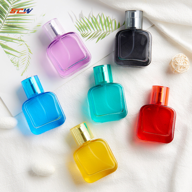 Colorful 30ml square glass perfume bottle perfume spray bottle