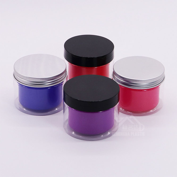 Colorful 68mm Double Wall Clear Pet Plastic Jar 100ml For Cosmetic