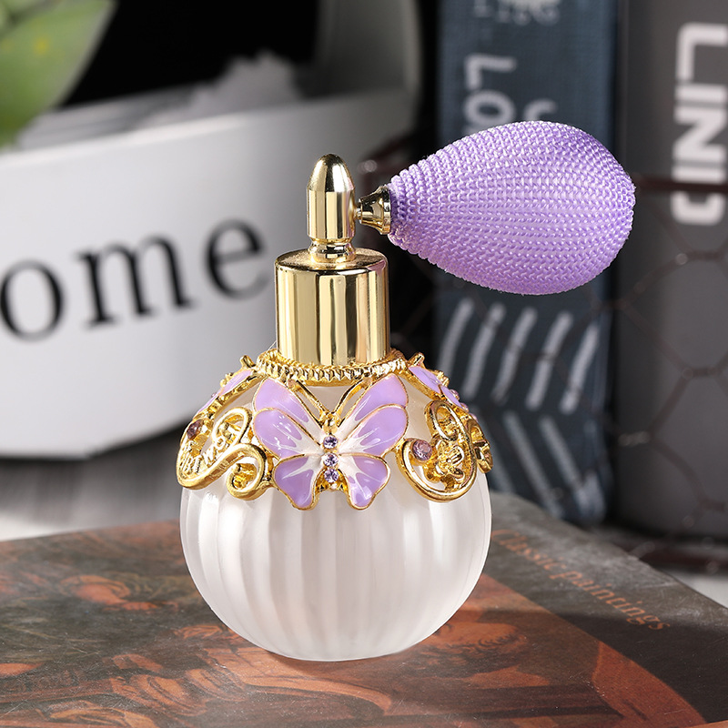 Colorful Butterfly Shape Unique Empty Metal Perfume Bottle With Long Chord Bulb Atomizer