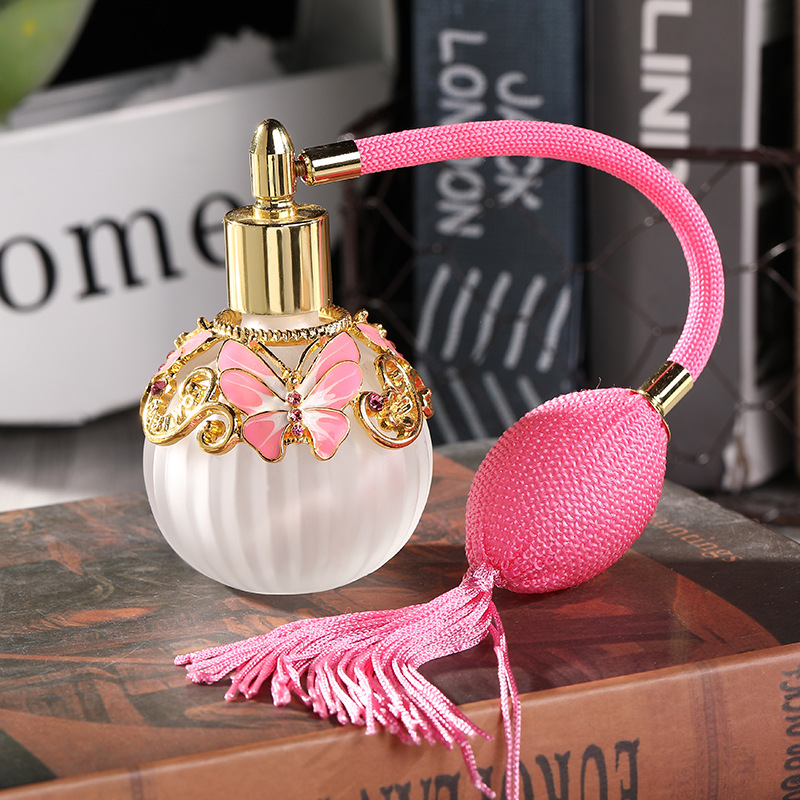 Colorful Butterfly Shape Unique Empty Metal Perfume Bottle With Long Chord Bulb Atomizer