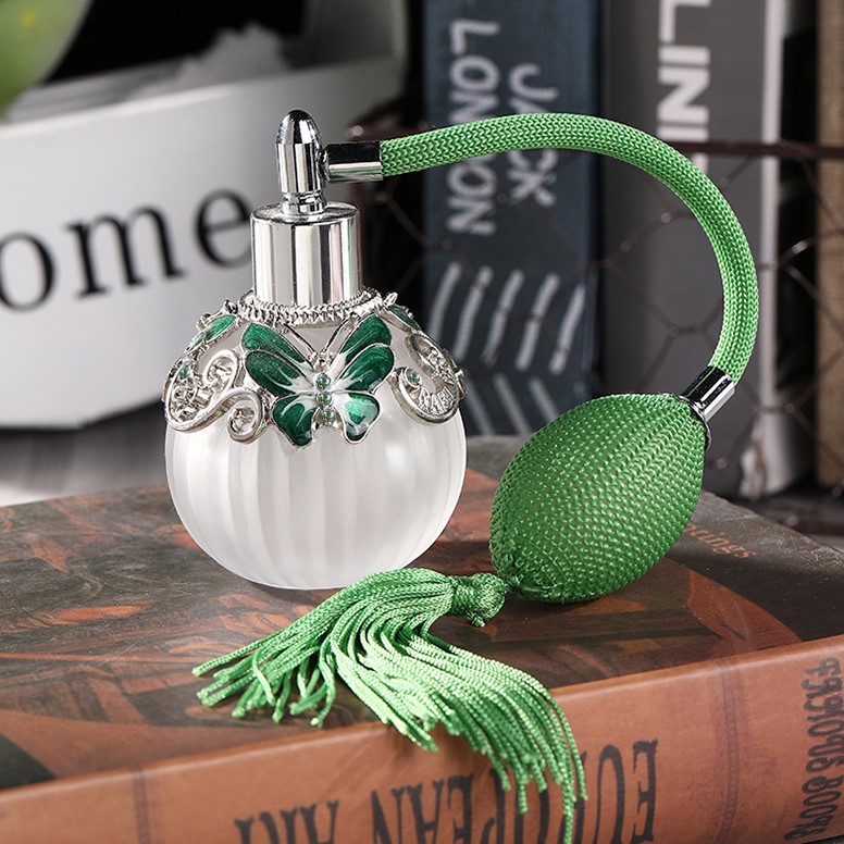 Colorful Butterfly Shape Unique Empty Metal Perfume Bottle With Long Chord Bulb Atomizer