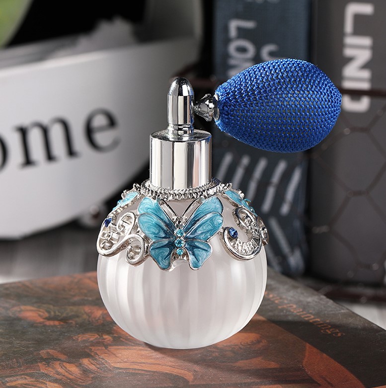Colorful Butterfly Shape Unique Empty Metal Perfume Bottle With Long Chord Bulb Atomizer