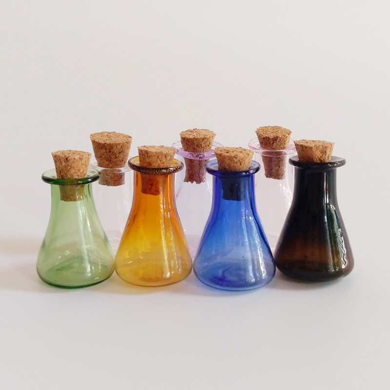 Colorful Mini glass jar Small wishing vial Home Decoration storage bottle Pendant Necklace corked glass bottle