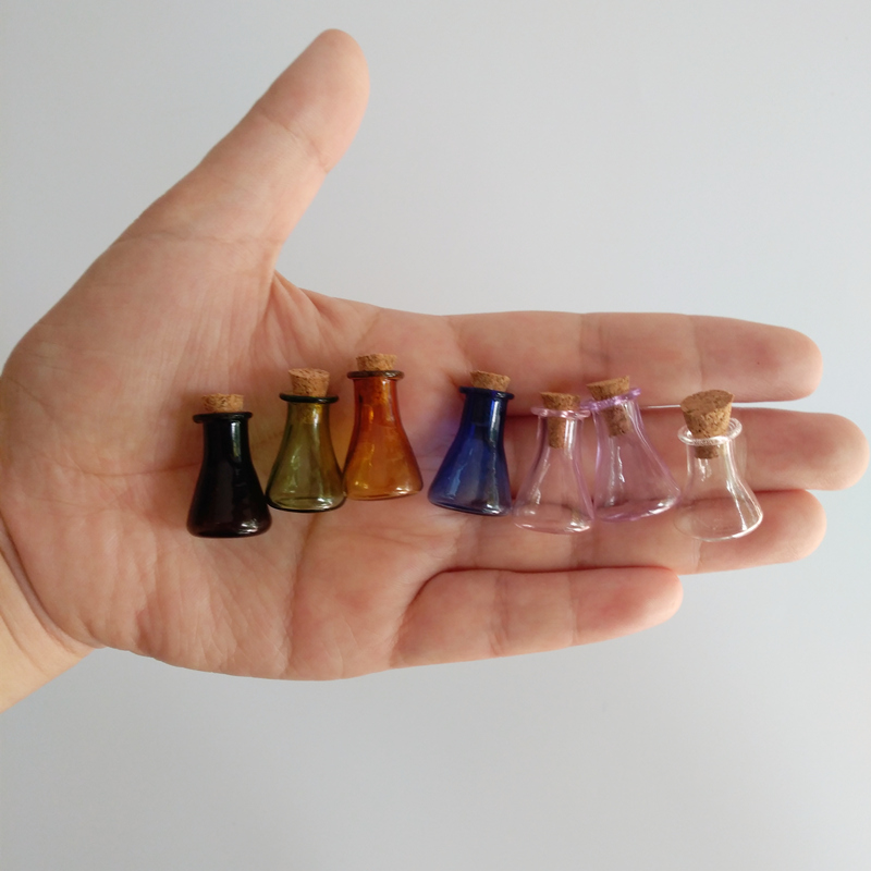 Colorful Mini glass jar Small wishing vial Home Decoration storage bottle Pendant Necklace corked glass bottle