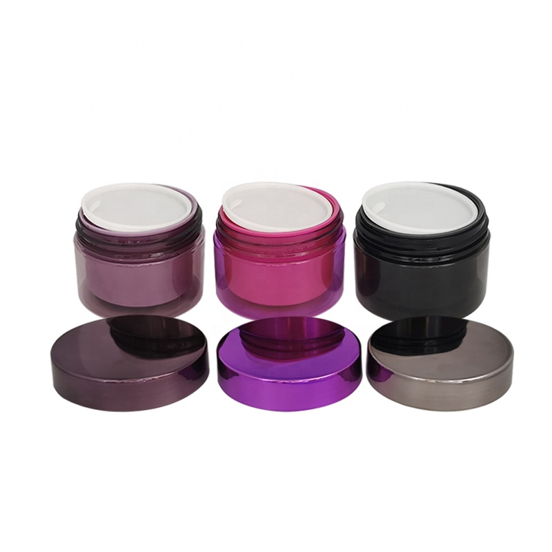 Colorful cosmetic container round 80 ml 100 ml double wall layer PET plastic jars with screw lid