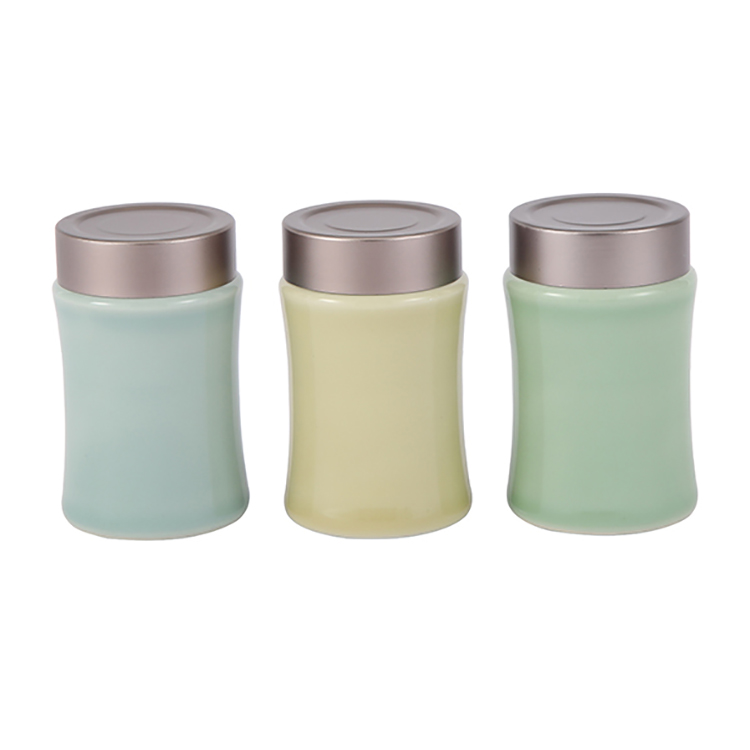 Colorful cylinder round shape coffee candy cans, exquisite ceramic kitchen jar with lid