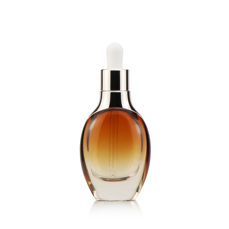 Colorful empty oval 30ml 40ml 50ml cosmetic essential oil dripper bottle face serum glass packaging bottle for sale
