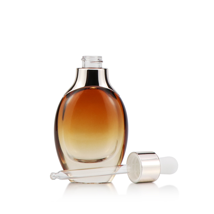 Colorful empty oval 30ml 40ml 50ml cosmetic essential oil dripper bottle face serum glass packaging bottle for sale