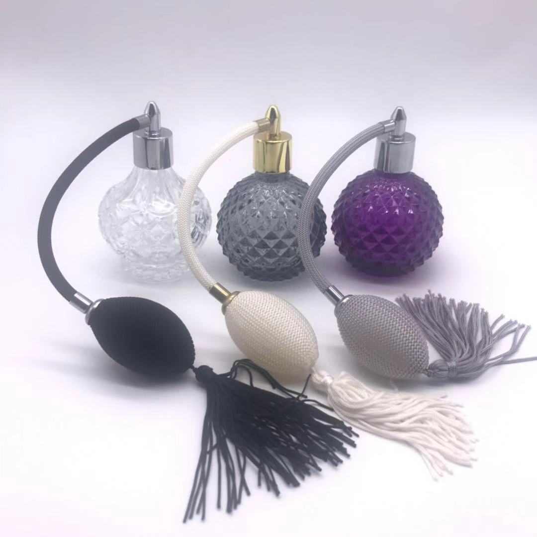 Colorful fabric Air Gas Pump bulb atomizer 100ml glass perfume bottle