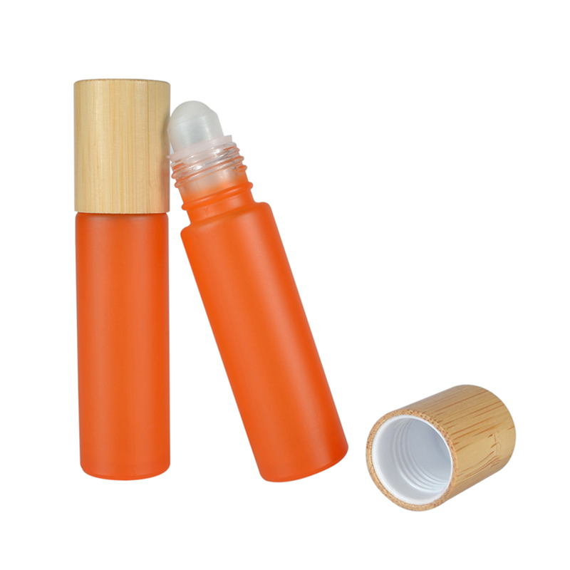 Colorful frosted pink red green blue purple essential oil perfume 10ml 15ml glass roll on bottle with bamboo lid