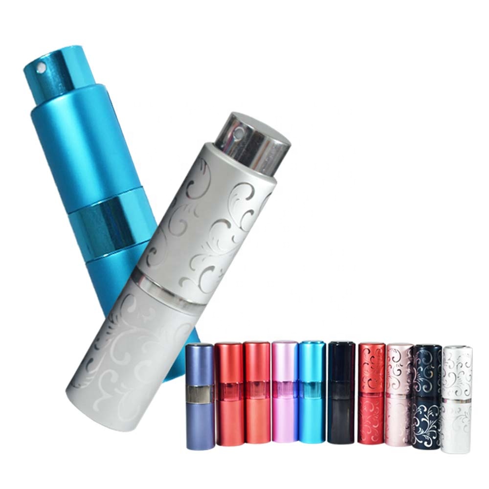 Colorful luxury refillable 8ml 15ml twist aluminum spray atomizer perfume bottle