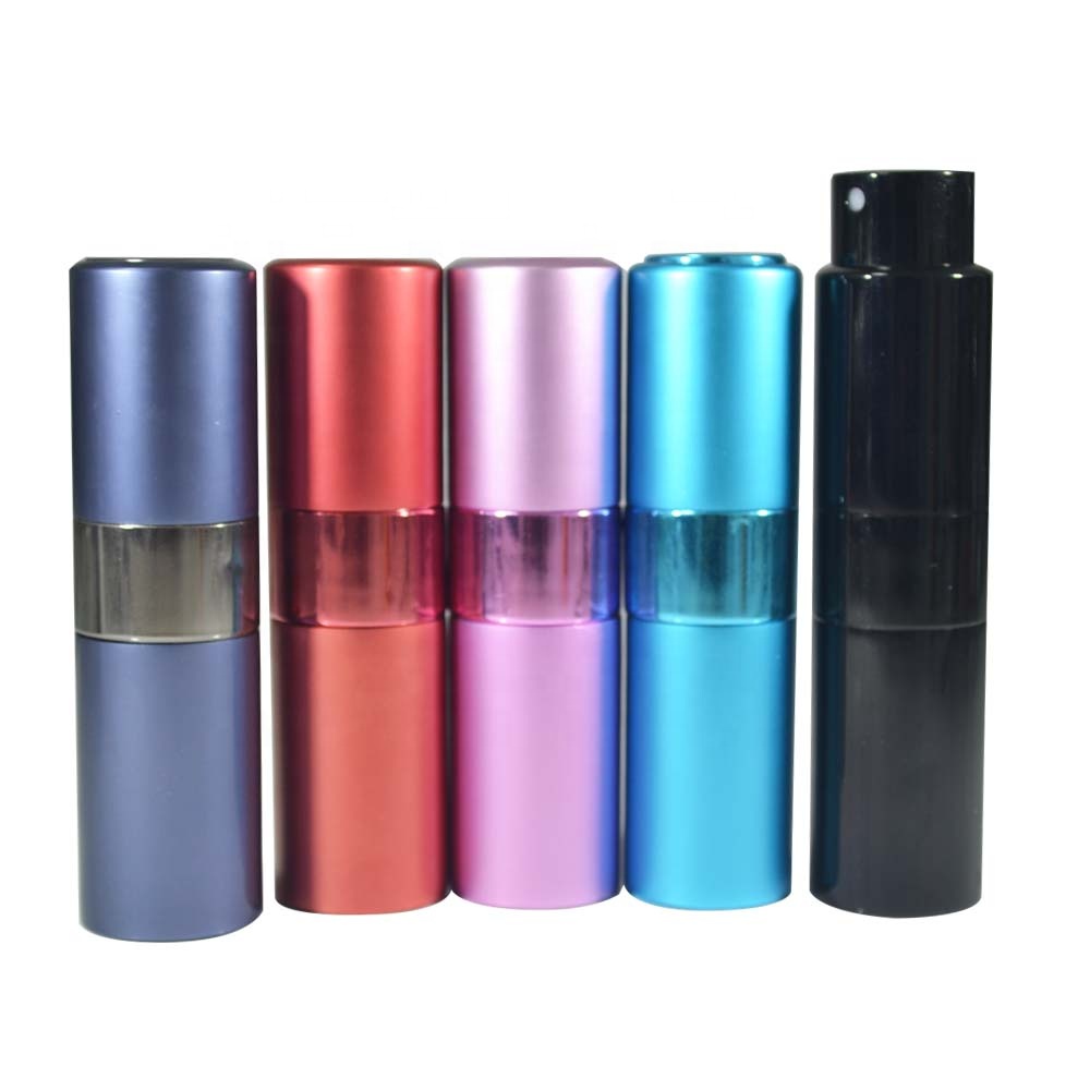 Colorful luxury refillable 8ml 15ml twist aluminum spray atomizer perfume bottle